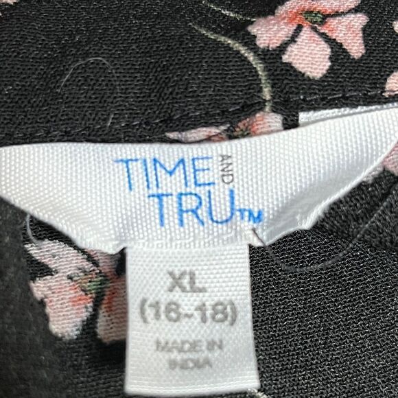 Time & Tru Floral Long Sleeve Flowy Dress Black and Pink Size XL - Picture 4 of 5